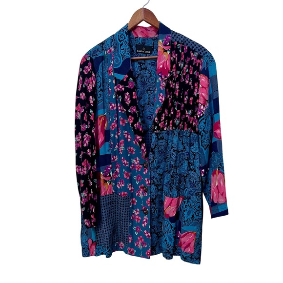 Carole Little Jackets & Blazers - VTG 90s Carole Little Patchwork Floral Paisley Blazer Jacket Womens L Blue Pink